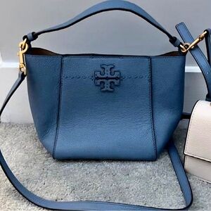 Tory Burch Blue Shoulder Bag with Logo and Adjustable Strap